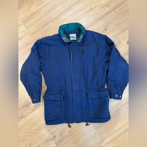 VINTAGE Forest Club Jacket Mens Medium  Blue/Green with Leather Collar